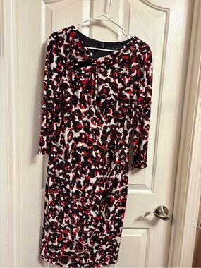 Adrianna Papell Black, White & Red Printed Long Sleeve Sheath Dress